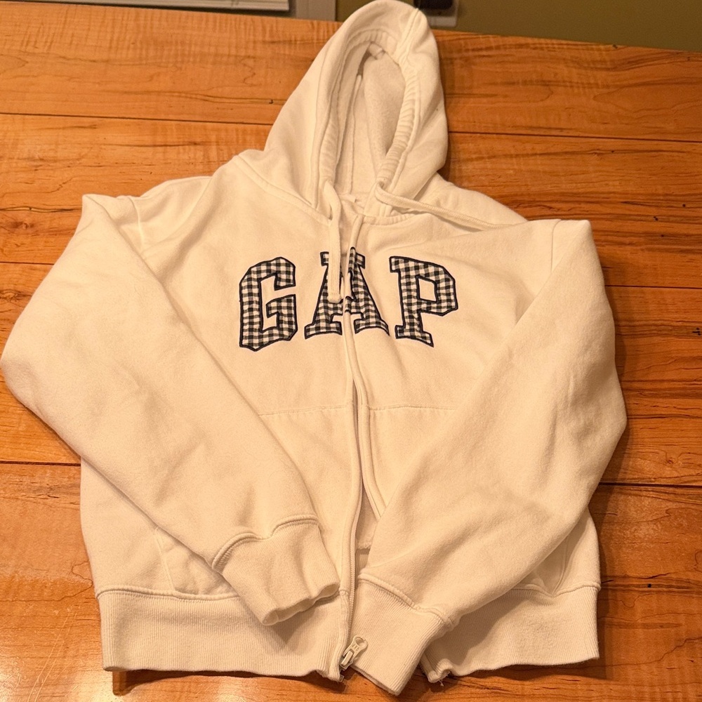 GAP Cream Hoodie with Checkered Logo